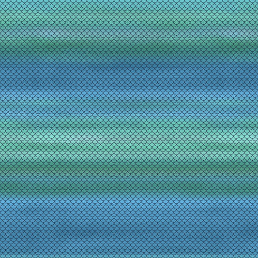 Mermaid in Blue Jeans Fish Scale Ombre Green/Blue 5586-61 Cotton Woven Fabric