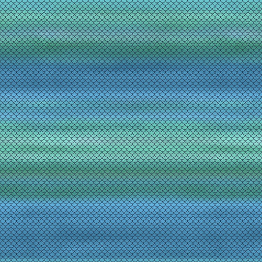 Mermaid in Blue Jeans Fish Scale Ombre Green/Blue 5586-61 Cotton Woven Fabric