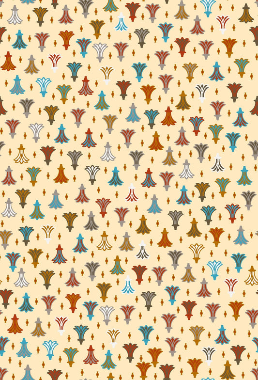 The Eye of Egypt Multi coloured Egyptian Flowers on Cream 4501-401 Digitally Printed Cotton Woven Fabric