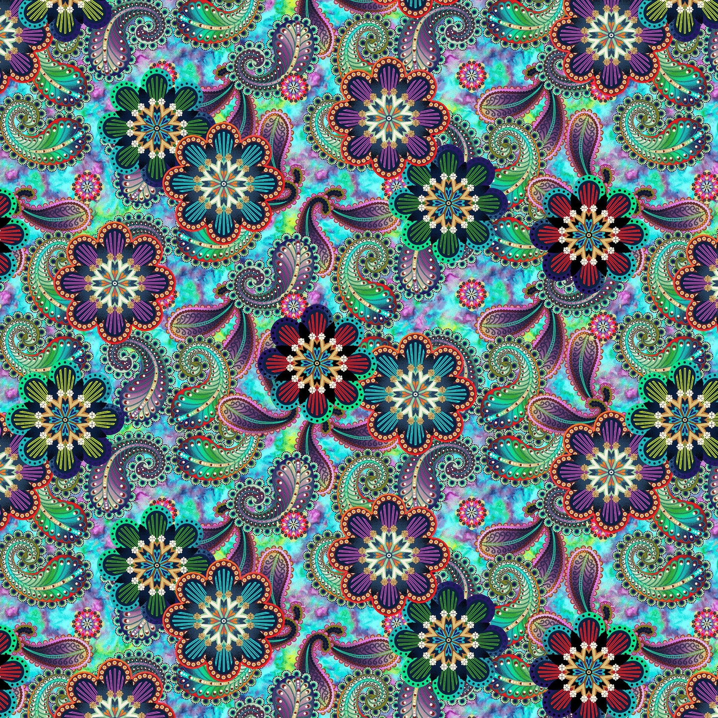 Blooming Paisleys by Art Loft Large Medallion Allover Indigo 5599-77 Digitally Printed Cotton Woven Fabric