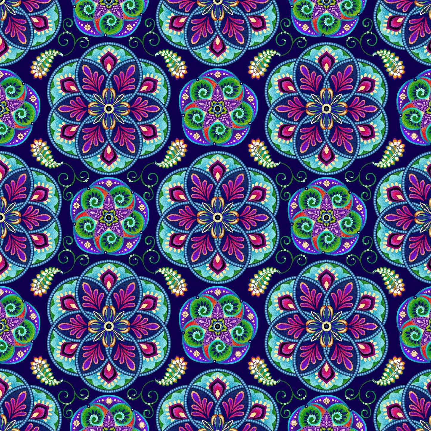 Blooming Paisleys by Art Loft Mini Mandala Indigo 5602-77 Digitally Printed Cotton Woven Fabric