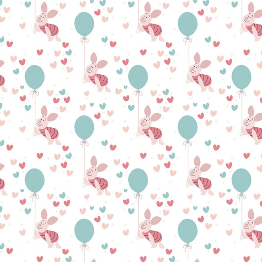 Licensed Disney Winnie the Pooh Choose Happy Piglet Balloon White 85430522-1 Cotton Woven Fabric