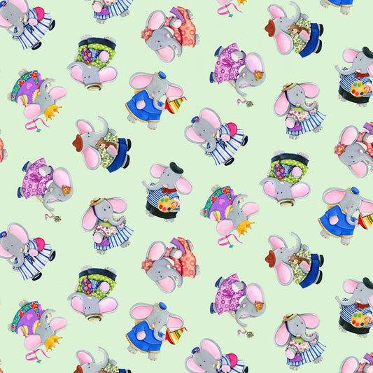 Elephant Friends by Nicole in den Bosch Elephants Jade 17007E-JADE Cotton Woven Fabric