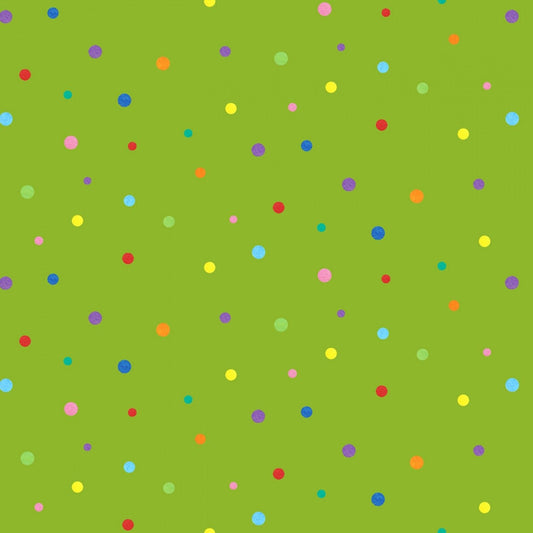 Elephant Friends by Nicole in den Bosch Dot Green # 626E GREEN Cotton Woven Fabric