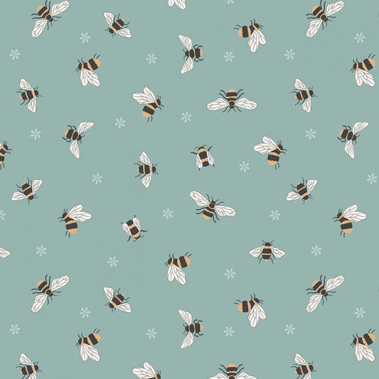 Queen Bee Bees on Duck Egg A503.3 Cotton Woven Fabric