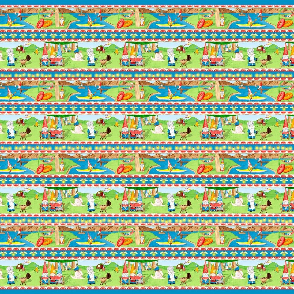 Hangin' With My Gnomies by Hugo Edwins Gnome Stripe Lt Blue 1439-70 Cotton Woven Fabric