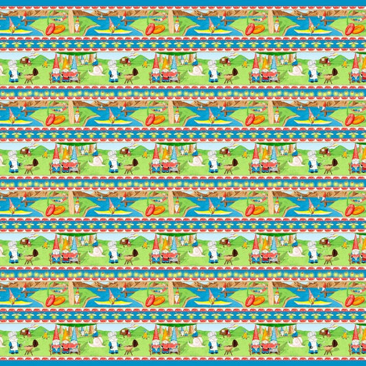 Hangin' With My Gnomies by Hugo Edwins Gnome Stripe Lt Blue 1439-70 Cotton Woven Fabric