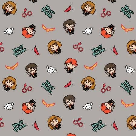 Licensed Harry Potter Kawaii Trio Toss Grey 23800673-6  Cotton Woven Fabric