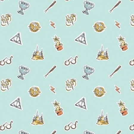 Licensed Harry Potter Watercolor Elements Aqua 23800528 2 Cotton Woven Fabric
