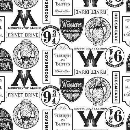Licensed Harry Potter HP Locations White 23800614-1 Cotton Woven Fabric