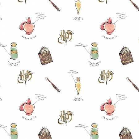 Licensed Harry Potter Watercolor Oddities White 23800525-4 Cotton Woven Fabric