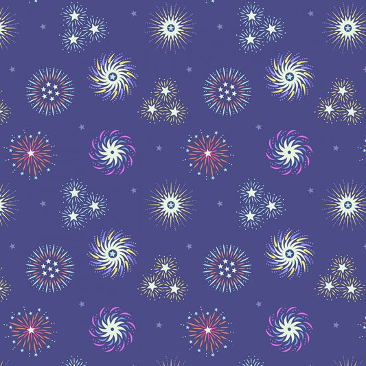 Small Things Glow Fireworks on Indigo SM41-2 Glow in the Dark Cotton Woven Fabric