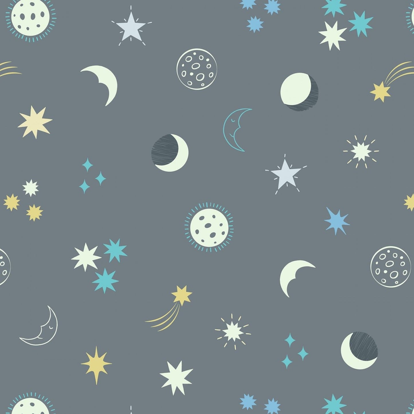Small Things Glow Night Sky on Grey SM38-2 Glow in the Dark Cotton Woven Fabric