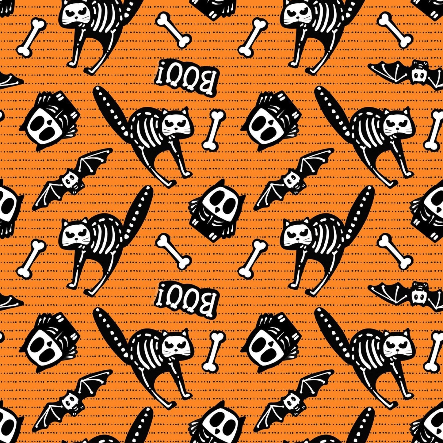 Glow Ghosts by Shelly Comiskey Tossed Bones of Motifs Orange 9606G-33 Glow in the Dark Cotton Woven Fabric