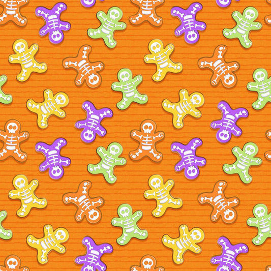 Glow Ghosts by Shelly Comiskey Skeleton Bones Orange 9602G-33 Glow in the Dark Cotton Woven Fabric