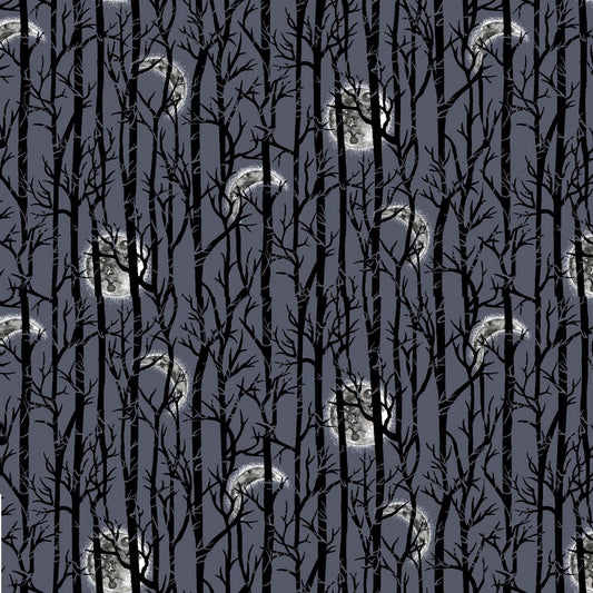 Spooky Night by Grace Popp Moonlight Trees Midnight 5726S-97 Cotton Woven Fabric