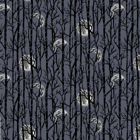 Spooky Night by Grace Popp Moonlight Trees Midnight 5726S-97 Cotton Woven Fabric