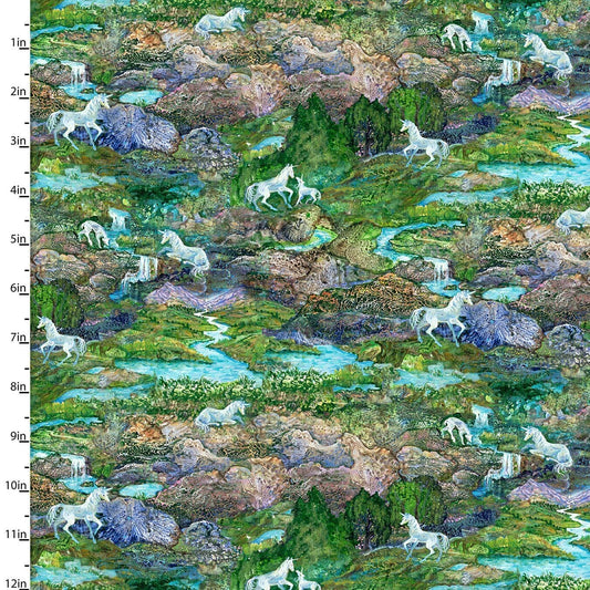 Celestial Journey by Josephine Wall Landscape Green 17136-GRN Digitally Printed Cotton Woven Fabric