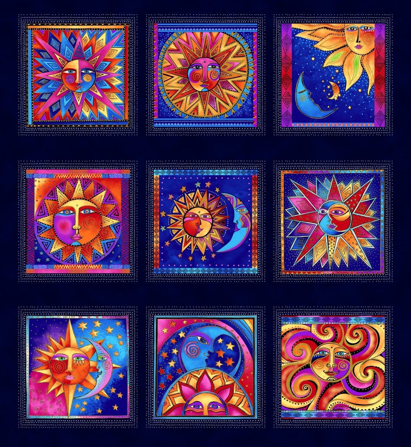 Celestial Magic by Laurel Burch Panel of 6in Blocks Light Navy w/Metallic Y3159-93M Cotton Woven Fabric