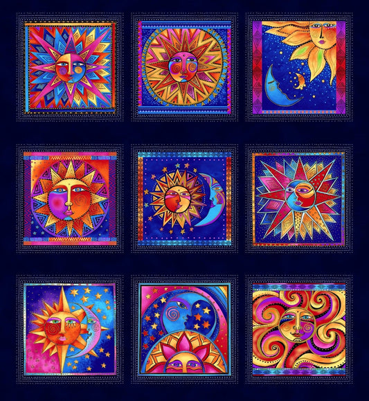 Celestial Magic by Laurel Burch Panel of 6in Blocks Light Navy w/Metallic Y3159-93M Cotton Woven Panel