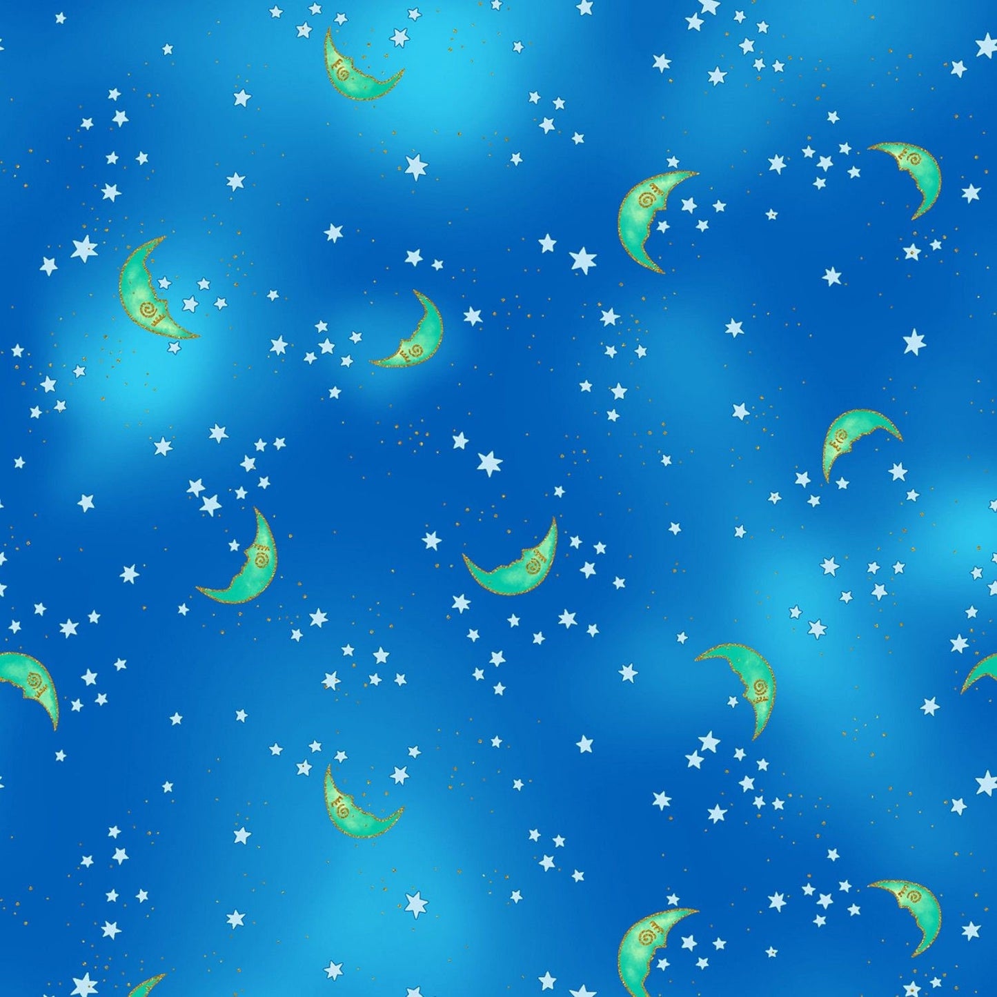 Celestial Magic by Laurel Burch Moons Blue w/Metallic Y3164-90M Cotton Woven Fabric