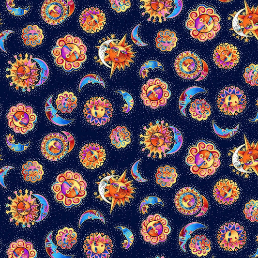 Celestial Magic by Laurel Burch Suns Light Navy Y3161-93 Cotton Woven Fabric