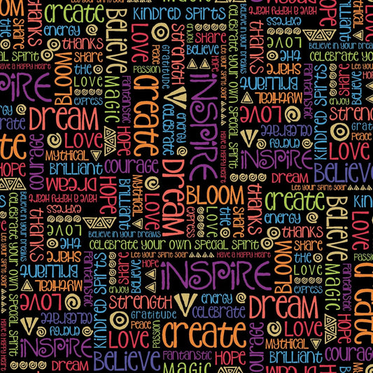 Celestial Magic by Laurel Burch Words Black Y3162-3 Cotton Woven Fabric