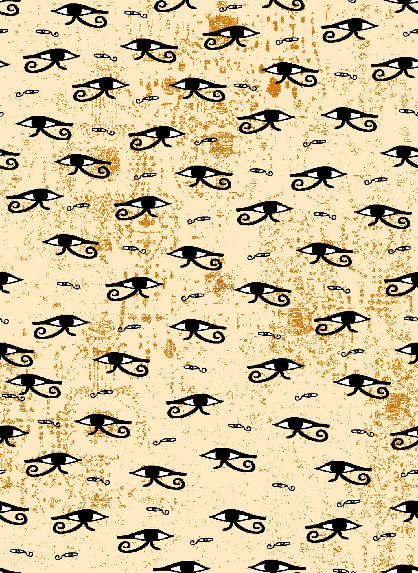 The Eye of Egypt Black and White coloured Egyptian Eyes on Cream 4501-404 Digitally Printed Cotton Woven Fabric