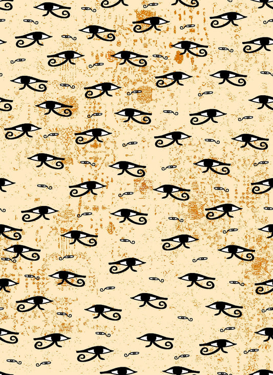 The Eye of Egypt Black and White coloured Egyptian Eyes on Cream 4501-404 Digitally Printed Cotton Woven Fabric