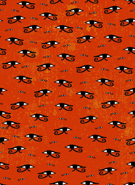 The Eye of Egypt Black and White coloured Egyptian Eyes on Red 4501-405 Digitally Printed Cotton Woven Fabric