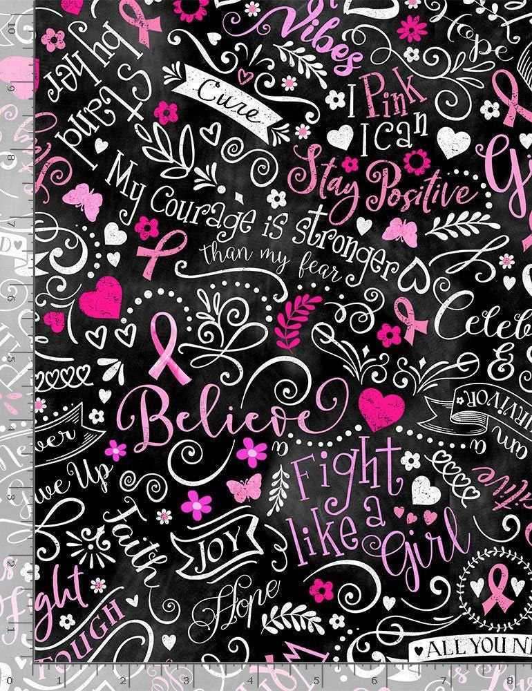 Pink Ribbon Breast Cancer Chalkboard GAIL-C8408 Cotton Woven Fabric