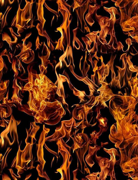 Fire & Rescue Flames Black FIRE-C7734 Cotton Woven Fabric