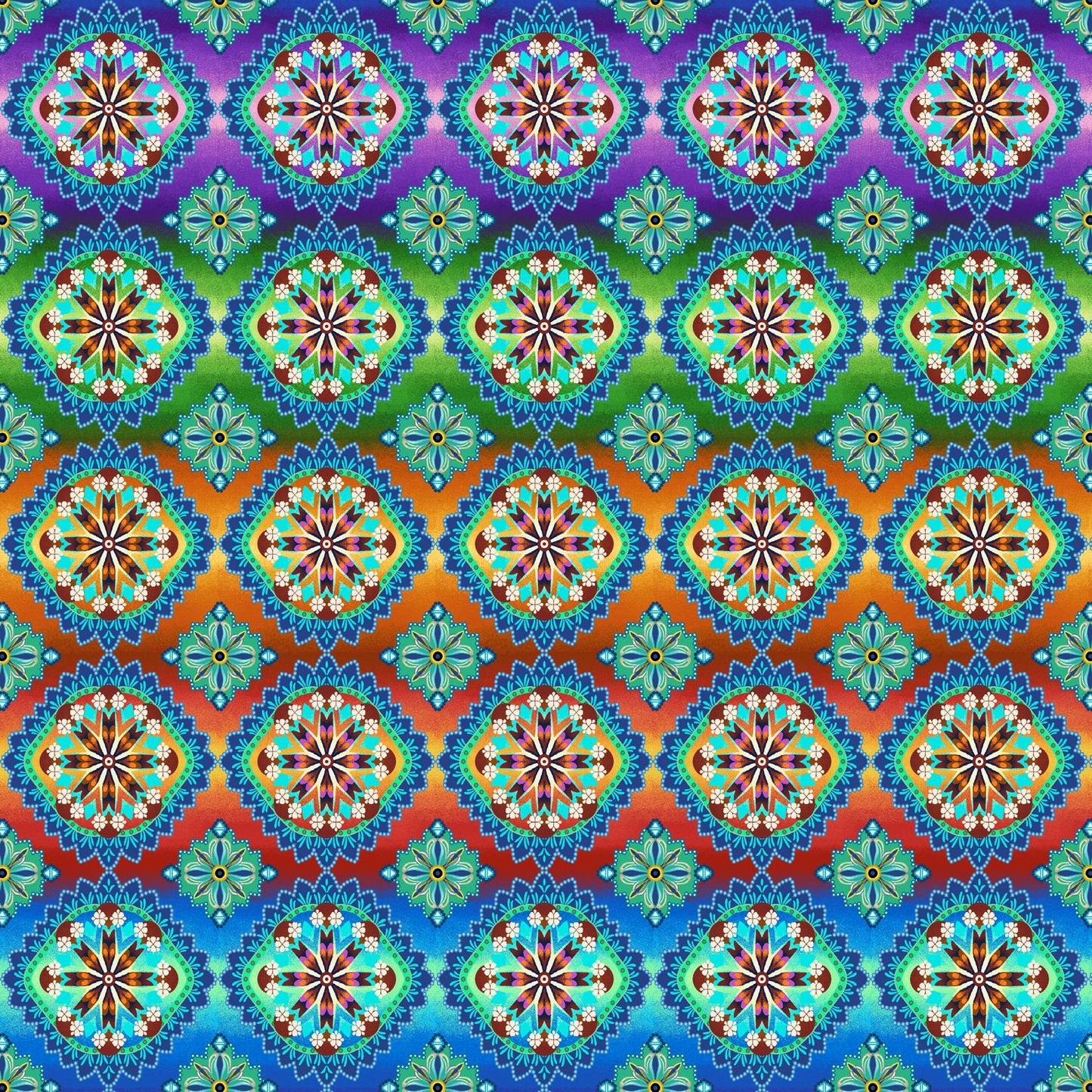 Blooming Paisleys by Art Loft Hexie Medallion Rainbow 5603-11 Digitally Printed Cotton Woven Fabric