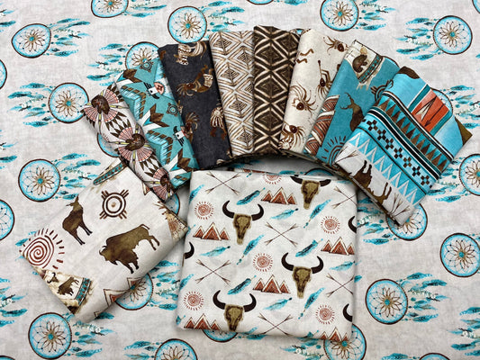 Buffalo Run by AJ's Watercolor Studio Indian Dressing Turquoise 1383-75 Cotton Woven Fabric