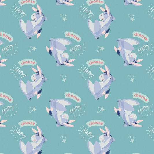 Licensed Disney Winnie the Pooh Be Happy Eeyore Choose Happy Blue 85430521-1 Cotton Woven Fabric