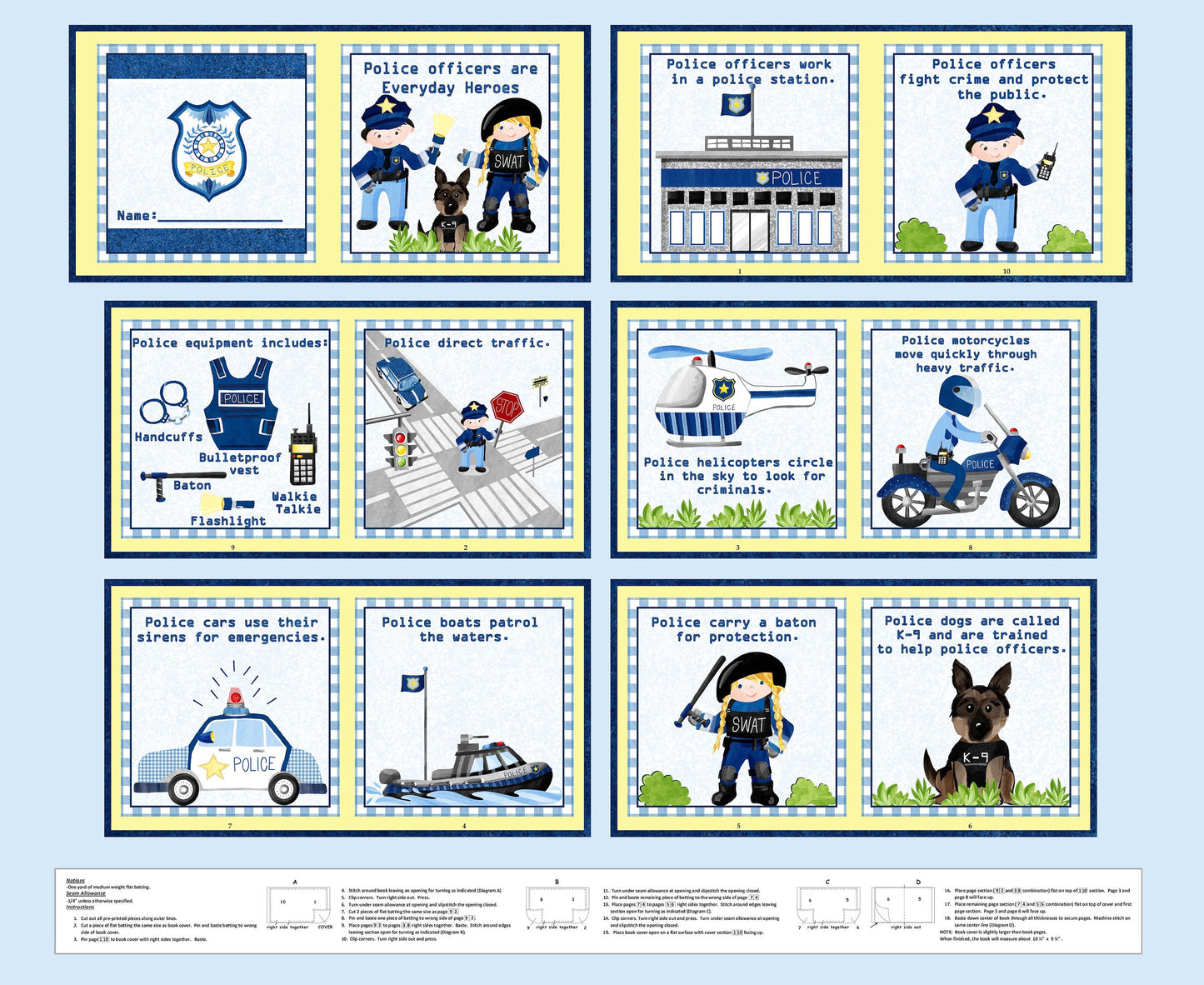 Everyday Heroes by Pam Branch 36" Panel Blue Police Book 1354P-70 Cotton Woven Panel