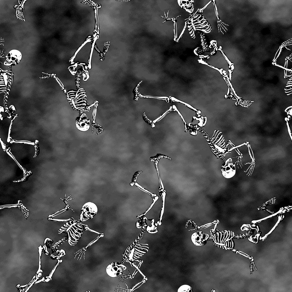Hocus Pocus Halloween Dancing Skeleton Gray 1575G-95 Glow in the Dark Cotton Woven Fabric