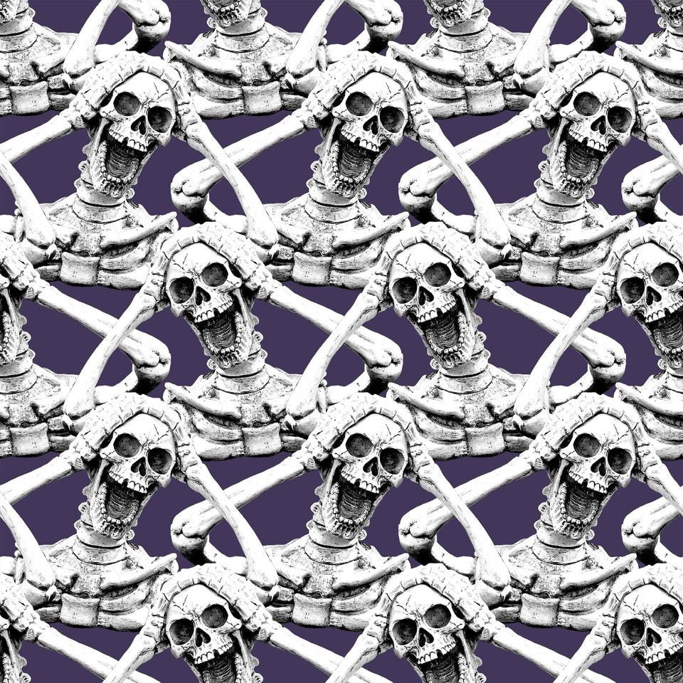 Hocus Pocus Halloween Screaming Skeleton Purple 1578G-55 Glow in the Dark Cotton Woven Fabric