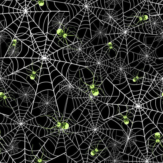 Hocus Pocus Halloween Spiderwebs with Spiders Black 1580G-99 Glow in the Dark Cotton Woven Fabric