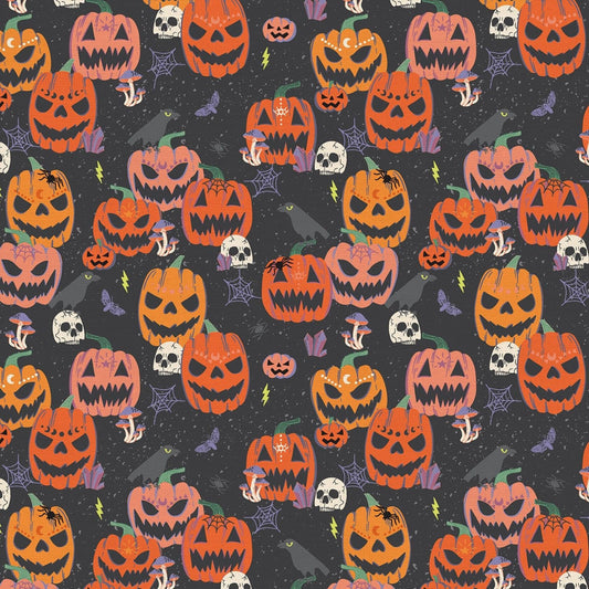 Mystical Halloween by Caroline Alfreds Scary Pumpkins Black 120-21799 Cotton Woven Fabric