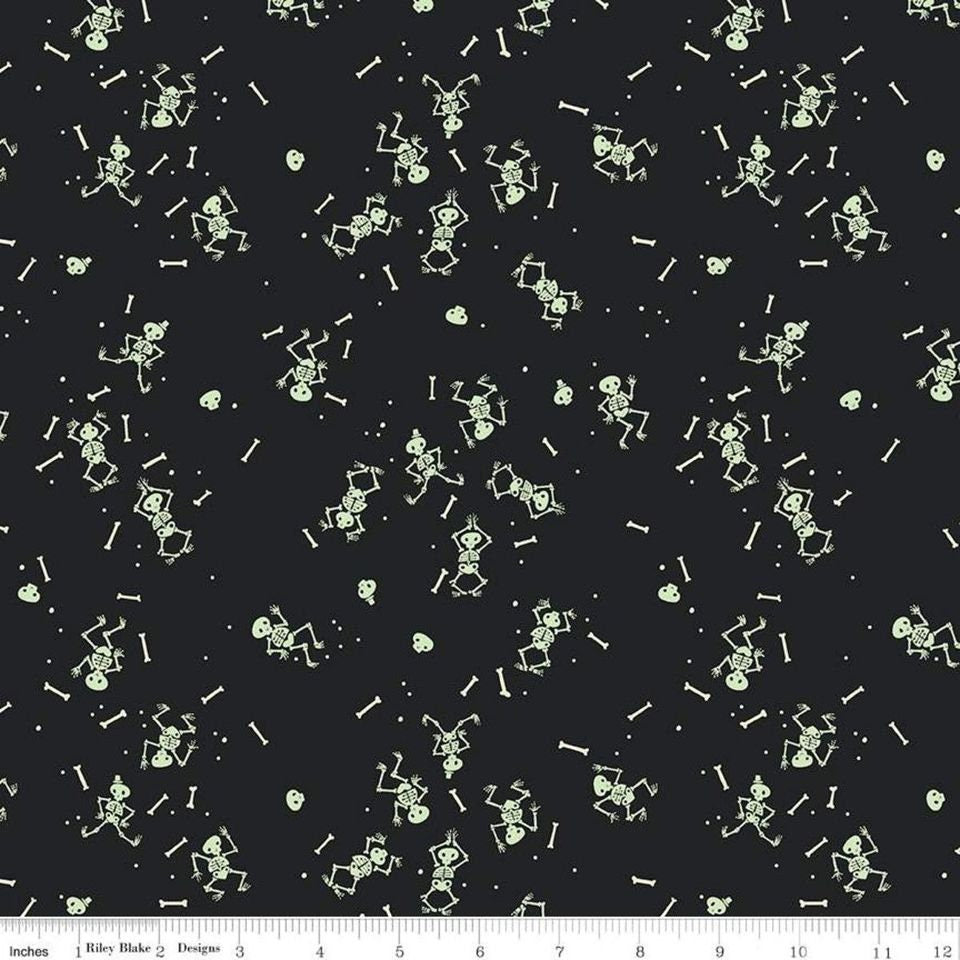 Tiny Treaters by Jill Howarth Skeletons Charcoal GC10483-CHARCOAL Glow in the Dark Cotton Woven Fabric