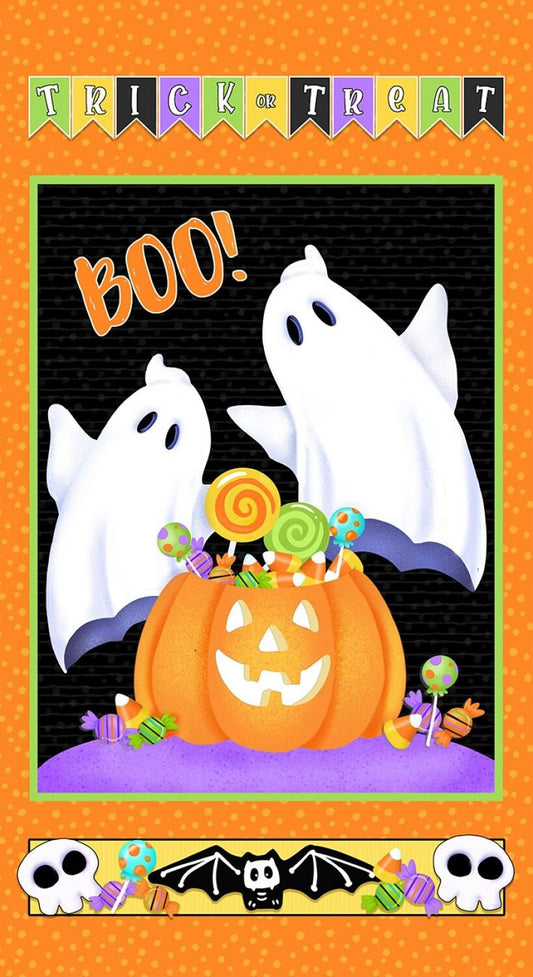 Glow Ghosts by Shelly Comiskey 24" Panel Ghosts & Pumpkin (Glows) 9609PG-39 Glow in the Dark Cotton Woven Panel