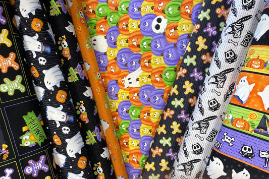 Glow Ghosts by Shelly Comiskey Tossed Bones of Motifs Orange 9606G-33 Glow in the Dark Cotton Woven Fabric