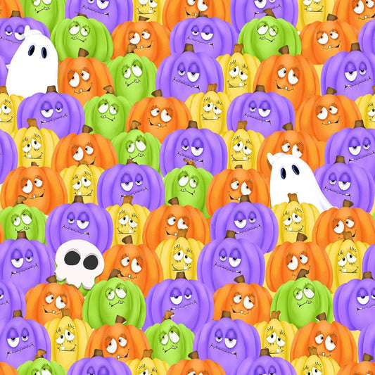 Glow Ghosts by Shelly Comiskey Stacked Pumpkins & Ghosts 9601G-35 Glow in the Dark Cotton Woven Fabric