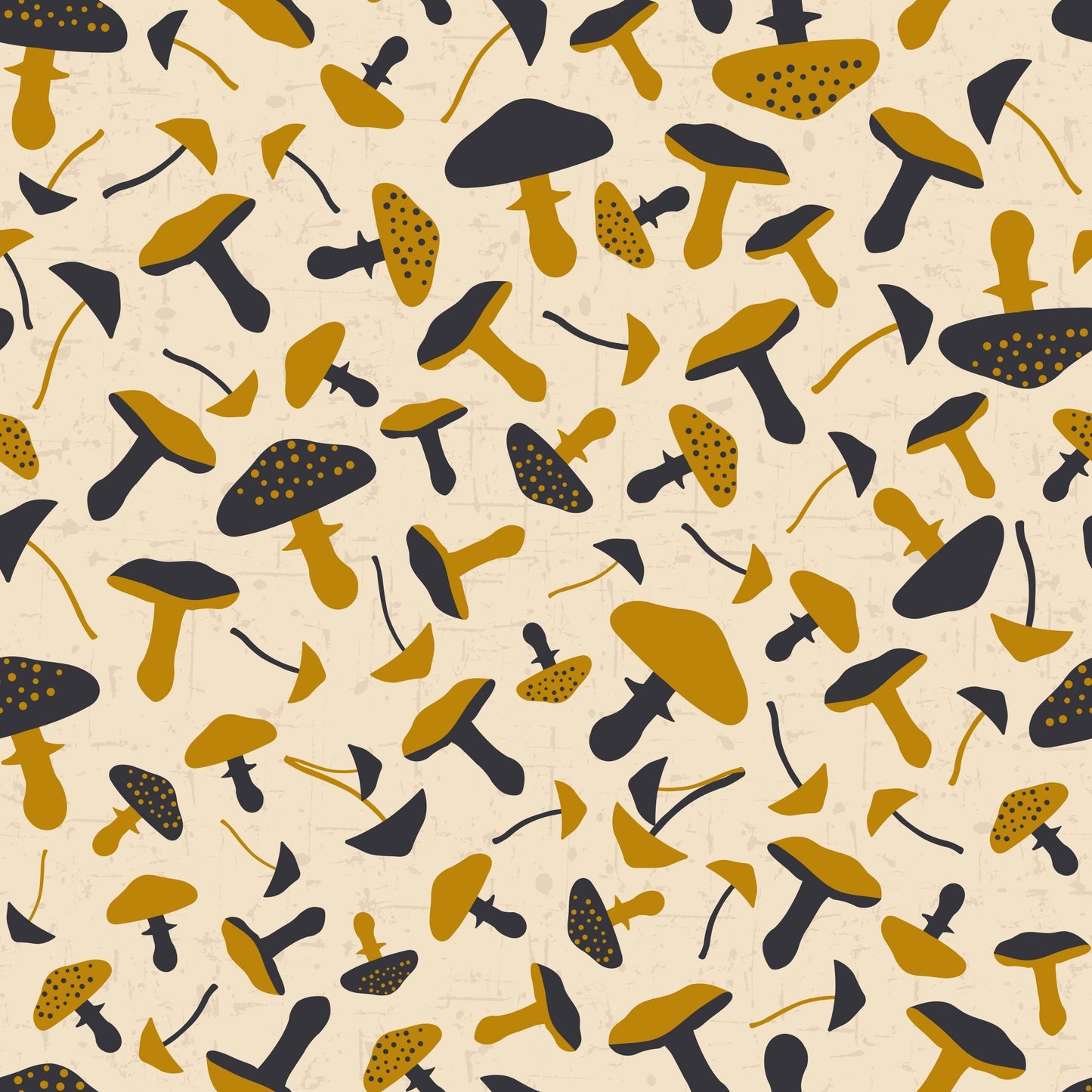 Birds on the Move Black and Yellow Mushrooms on Sand 4501-419 Digitally Printed Cotton Woven Fabric