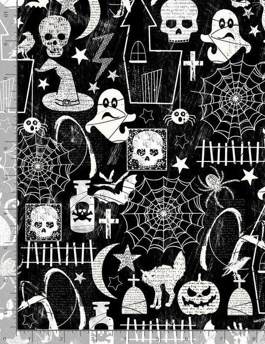 Bad Blood Vampire Glow Halloween Motifs FUN-CG7787-BLACK Glow in the Dark Cotton Woven Fabric