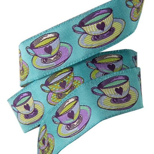 Tula Pink Curiouser & Curiouser Ribbon 7/8 Inch Tea Time Blue TK 73 22mm Col 1c Woven Ribbon Priced per yard