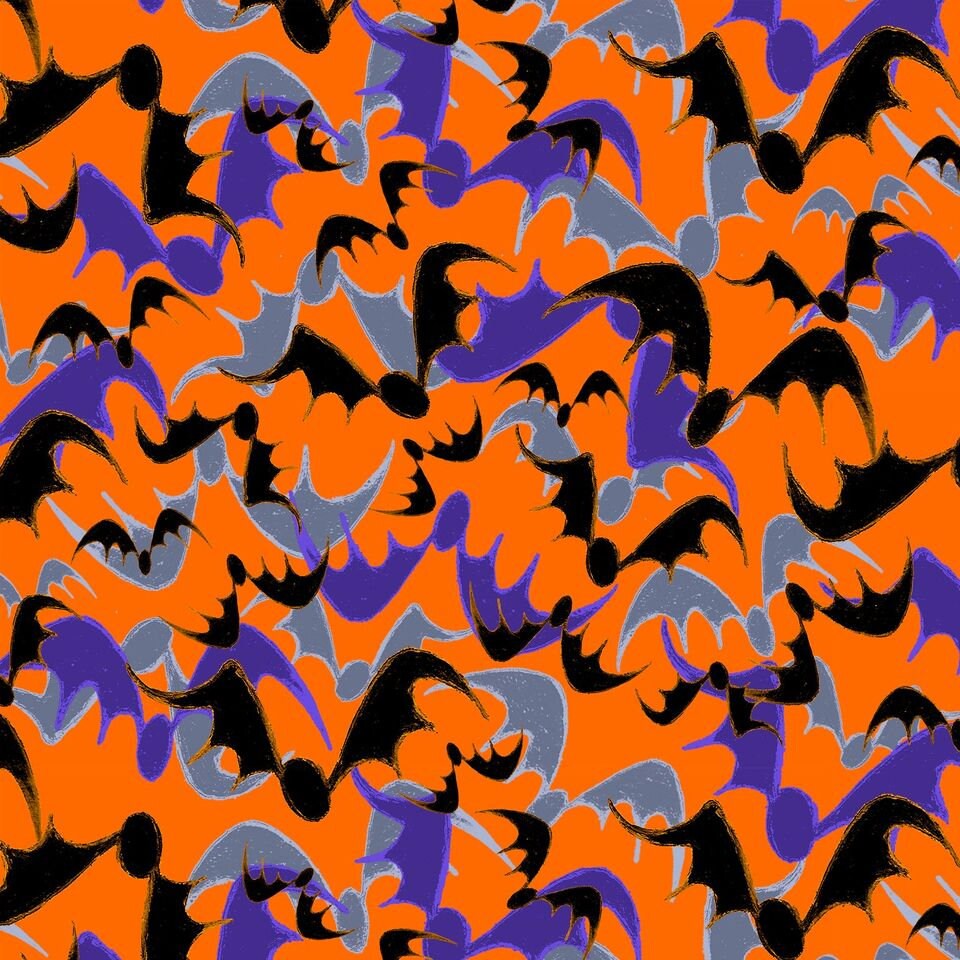 Witchful Thinking by David Galchutt Bats Orange 1542-33 Cotton Woven Fabric