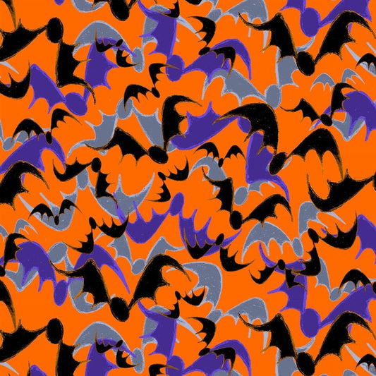 Witchful Thinking by David Galchutt Bats Orange 1542-33 Cotton Woven Fabric