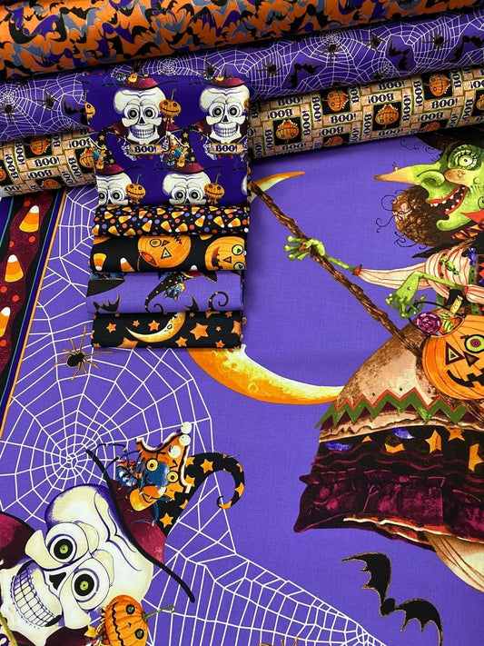 Witchful Thinking by David Galchutt Pumpkins with Boo! Orange 1540-33 Cotton Woven Fabric